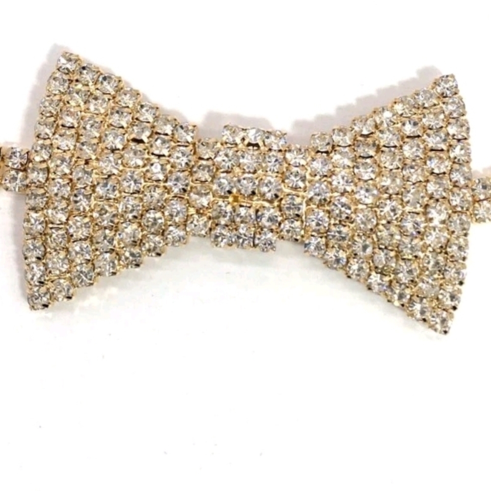 Gold Bow Rhinestone Choker Necklace - Picture 3 of 3